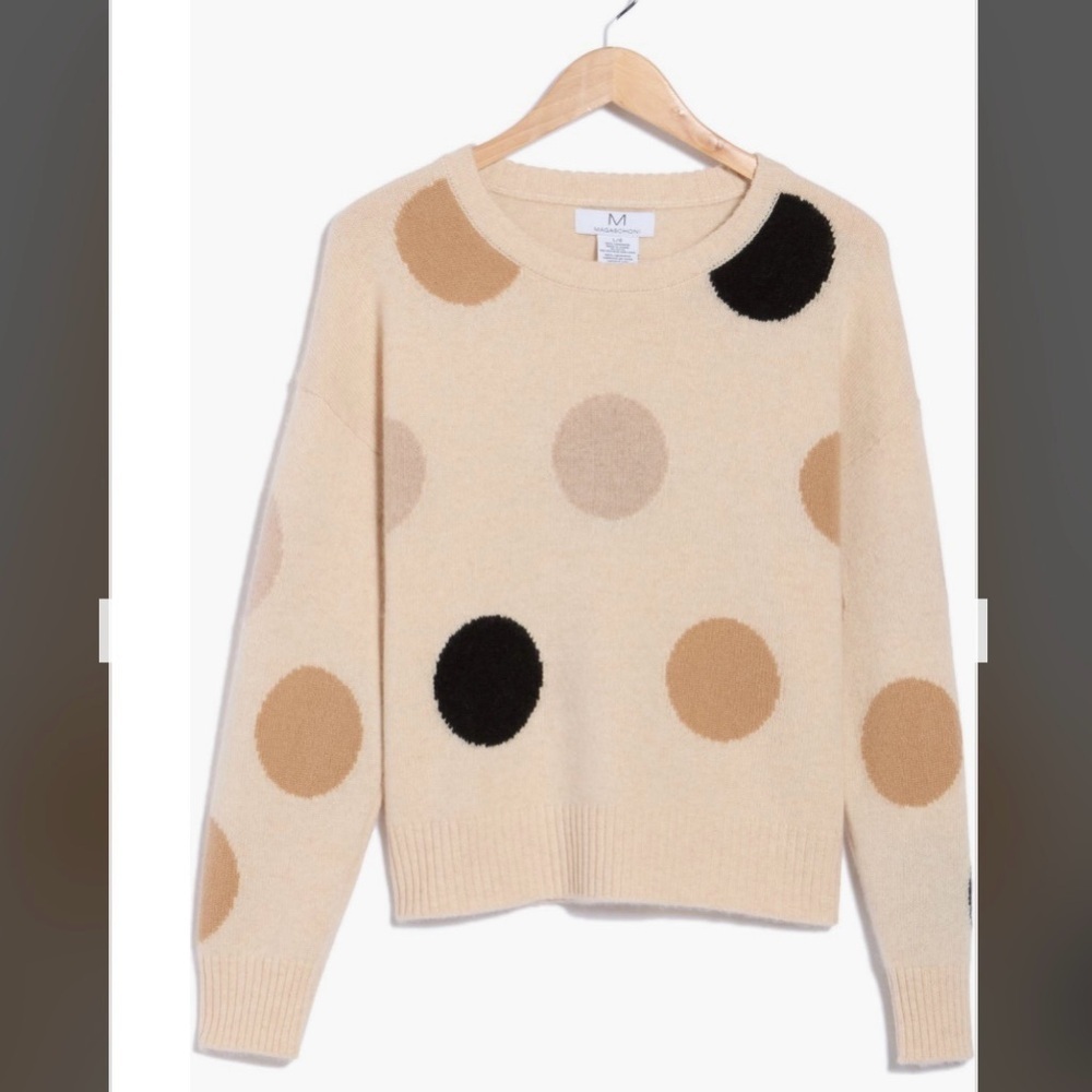 Magaschoni Polka Dot Cashmere Sweater in Creamy Heather Combo Size S - Picture 3 of 4